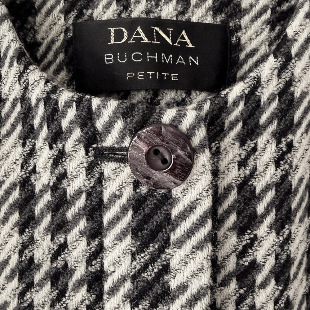 Vintage 90s Dana Buchman Wool Coat Houndstooth Designer Long Jacket Petite NWOT - Picture 4 of 15